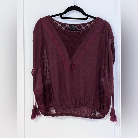 Free People Burgundy Lace Top, XS - Picture 1 of 6